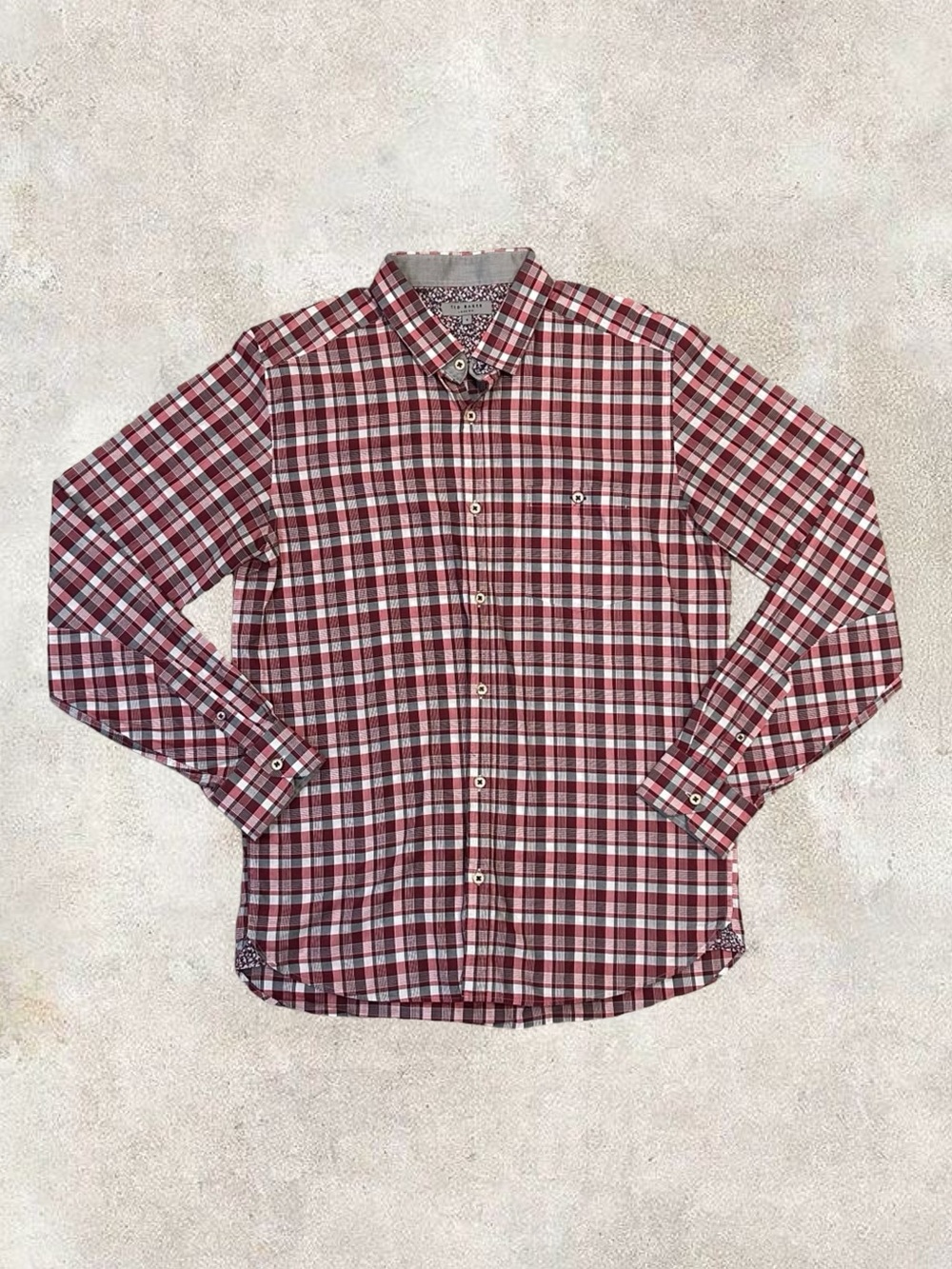 Ted Baker Red and White Plaid Long-Sleeve Button-Down Shirt